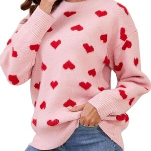 Pink Heart Pattern Sweater